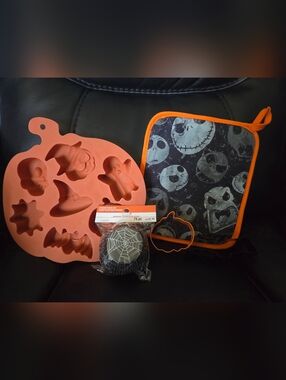 Halloween Baking Set Silicone Mold, Pumpkin/Bat Cookie Cutter, Jack Skellington